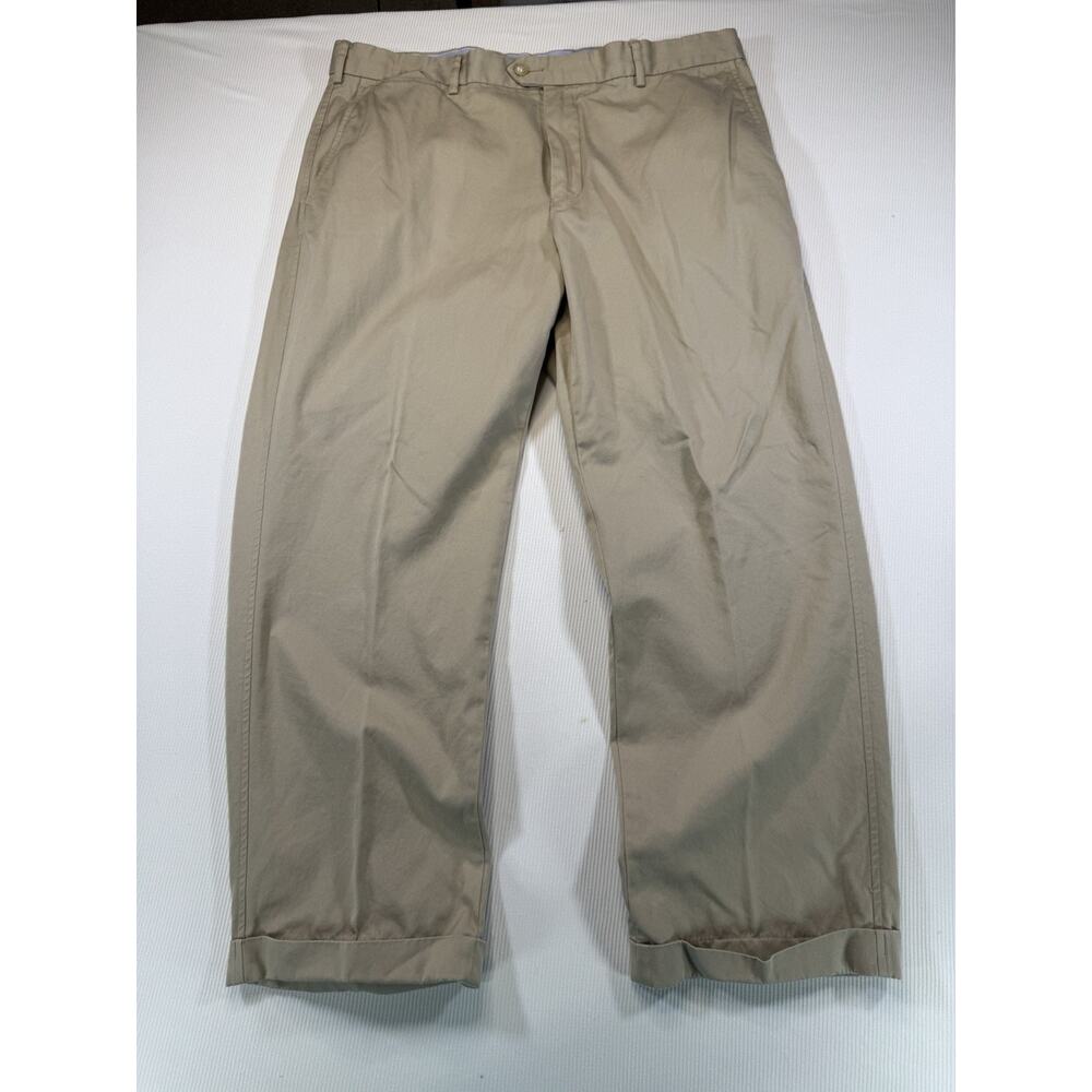 Faconnable Khaki Pants Mens 38x30 Pleated Classic Fit Cuffed Cotton
